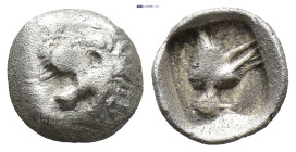 Ionia, Miletos. 6th-5th century B.C. AR tetartemorion (6mm, 0.15 g). Lion's head left / Bird (Quail?) standing left within incuse square.