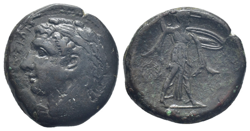 Sicily, Syracuse. Pyrrhos (278-276 BC). Æ (23mm, 10.4 g). Head of Herakles l., w...