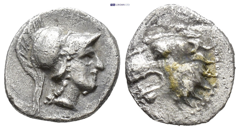 Pamphylia. Side circa 370-360 BC. Obol AR. (9mm, 0.77 g) Head of Athena right we...