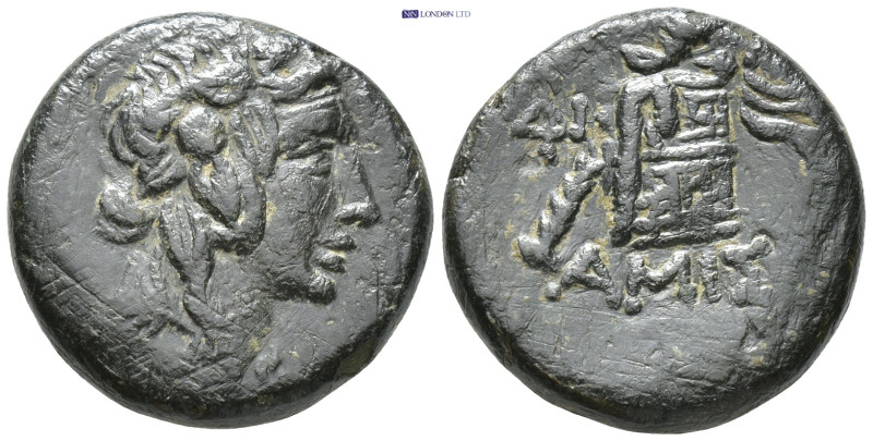 Pontos, Amisos AE. c. 85-65. (7.9 Gr. 20mm.)
Wreathed head of Mithradates VI as ...