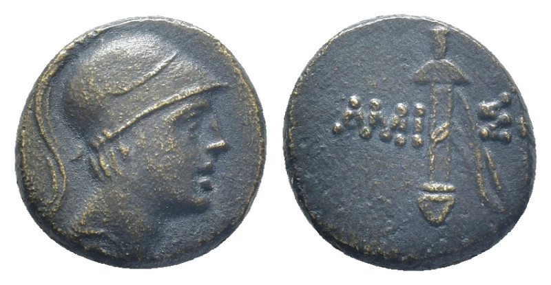 PONTOS, Amisos. 100-85 BC AE (19mm, 7.8 g) Helmeted head of Ares Rev: Sword in s...