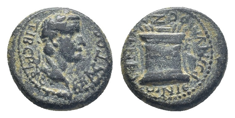 Ionia, Smyrna. Tiberius, AD 14-37. AE. (17mm, 4.8 g) . Obv: ΤΙΒƐΡ(ΙΟϹ) (Ϲ)ƐΒΑϹΤΟ...