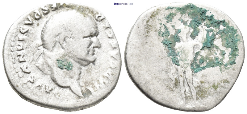 Vespasian AR Denarius. (17mm, 3.1 g) Rome, 77/8. Laureate head r. / Mars standin...