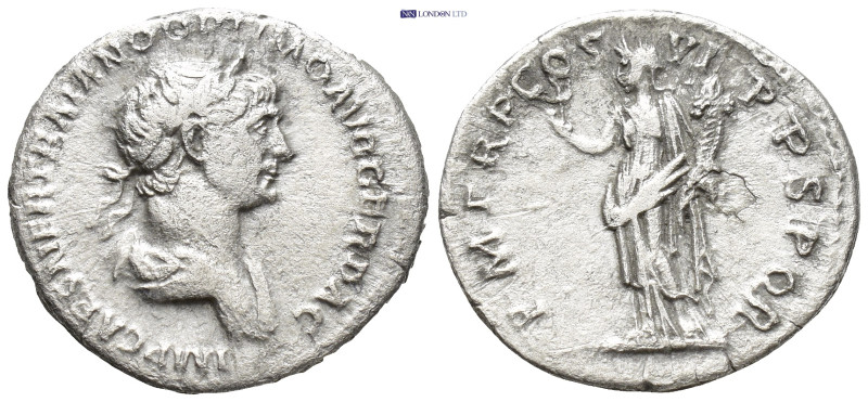 Trajan AR Denarius. (18mm, 3.0 g) Rome, AD 116. IMP CAES NER TRAIAN OPTIM AVG GE...