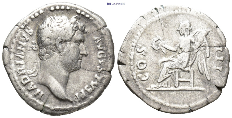 Hadrian. Denarius. (18mm, 2.92 g) 127 AD. Rome. Obv: Laureate head of Hadrian ri...