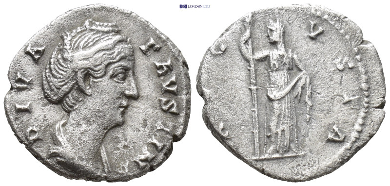 Diva Faustina AD 140-141. Rome Denar AR (21mm., 3.22 g). DIVA FAVSTINA Draped bu...