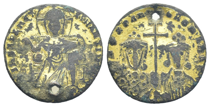 BASIL I THE MACEDONIAN with CONSTANTINE (867-886). Fourrée Solidus. (18mm, 1.8 g...