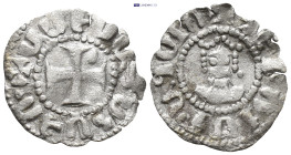 Cilician Armenia, Levon V (1373-1375). AR Obol (14mm, 0.55 g) Cross. Rev: Facing bust of Levon.