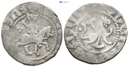 Cilician Armenia, Royal, Levon III (1301-1307AD) AR Tram (19mm, 2.47 g) Obv: Levon III on horseback riding right, head facing, holding cruciform scept...