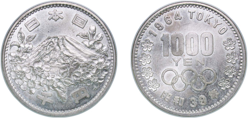 Japan State S39 (1964) 昭和39年 1000 Yen - Shōwa (Olympics) Silver (.925) (15000000...