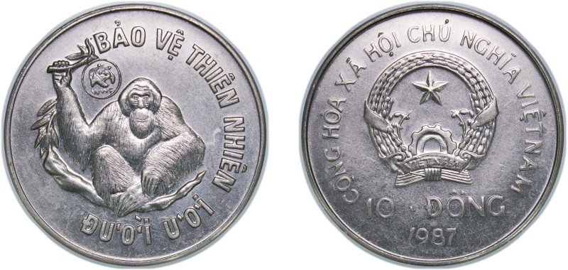 Vietnam Socialist Republic 1987 10 Đồng (Orangutan) Copper-nickel (22000) 11.44g...