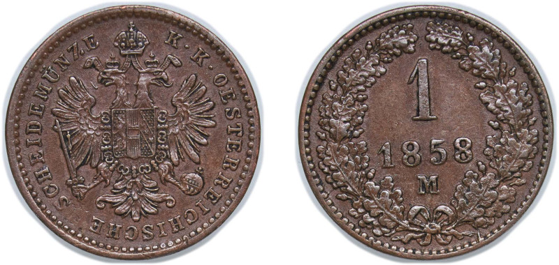 Austria Empire 1858 M 1 Kreuzer Copper Milan Mint (6632000) 3.11g XF KM 2186 Ada...