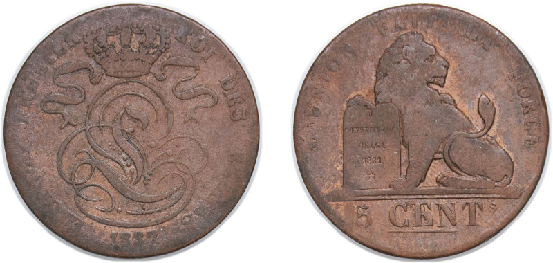 Belgium Kingdom 1837 5 Centimes - Léopold I Copper Brussels Mint (12037595) 10.3...