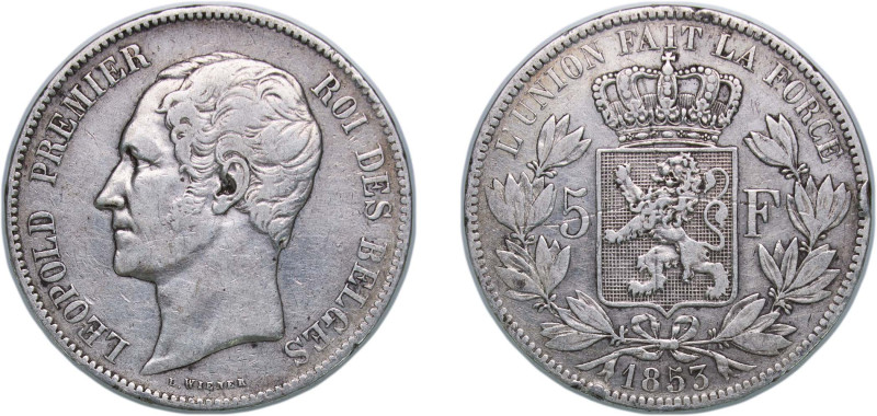 Belgium Kingdom 1853 5 Francs - Léopold I Silver (.900) Brussels Mint (2426598) ...