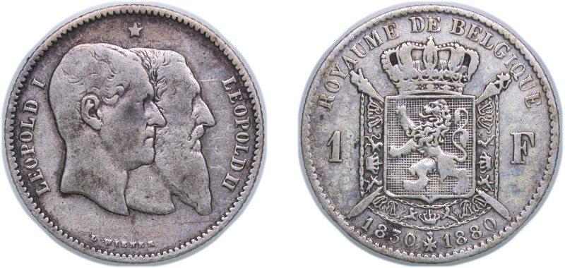 Belgium Kingdom 1880 1 Franc - Leopold II (Independence) Silver (.835) Brussels ...