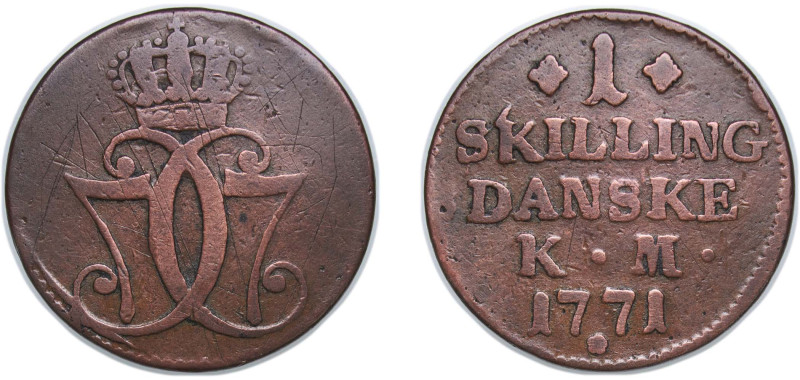 Denmark Kingdom 1771 1 Skilling Dansk - Christian VII Copper (54757104) 11.68g V...