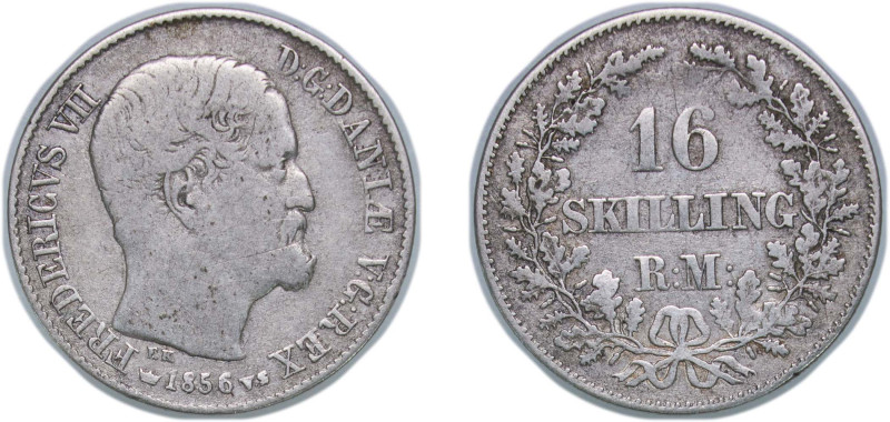 Denmark Kingdom 1856 ♔ 16 Skilling Rigsmønt - Frederik VII Silver (.500) Copenha...