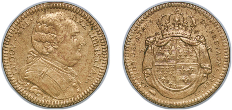 France Fifth Republic 1987 Token - Louis XVI (Bretagne; Rennes; restrike) Brass ...