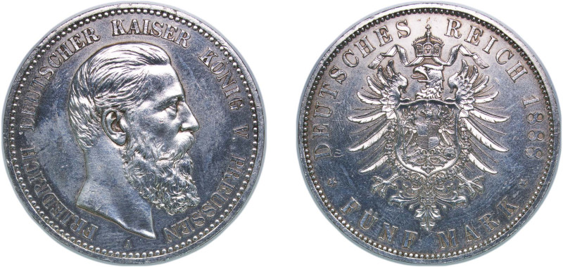 Germany Kingdom of Prussia Second Empire 1888 A 5 Mark - Frederick III Silver (....