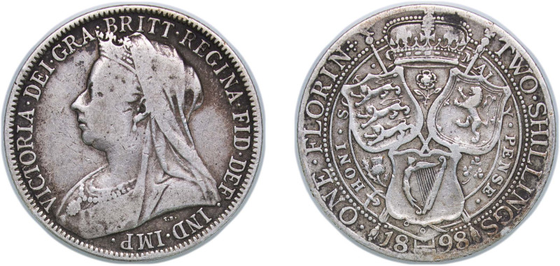 Great Britain United Kingdom 1898 1 Florin - Victoria (3rd portrait) Silver (.92...