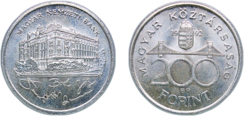 Hungary Republic 1992 BP. 200 Forint (National Bank) Silver (.500) Budapest Mint...