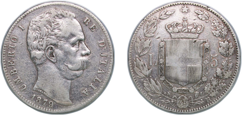 Italy Kingdom 1879 R 5 Lire - Umberto I Silver (.900) Rome Mint (4000000) 24.8g ...