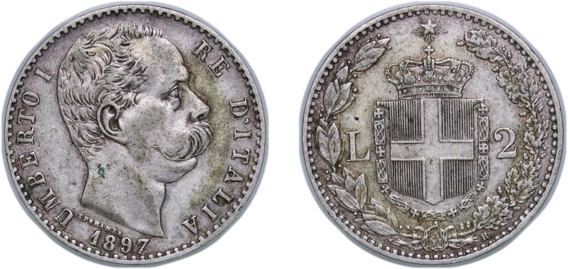 Italy Kingdom 1897 R 2 Lire - Umberto I Silver (.835) Rome Mint (847816) 9.95g X...