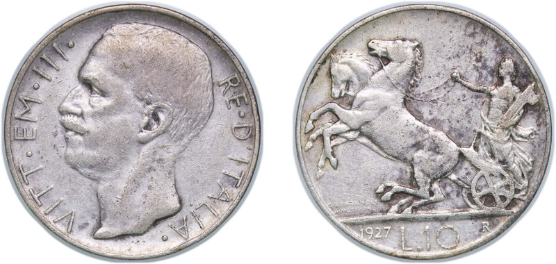 Italy Kingdom 1927 R 10 Lire - Victor Emmanuel III Silver (.835) Rome Mint (4480...