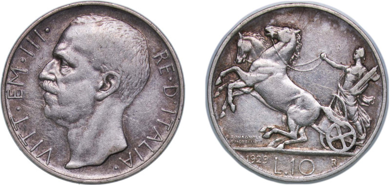 Italy Kingdom 1929 R 10 Lire - Victor Emmanuel III Silver (.835) Rome Mint (6800...