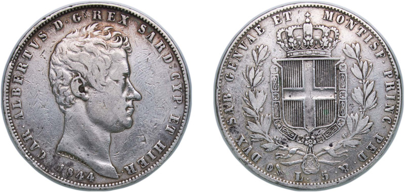 Italy Kingdom of Sardinia Italian states 1844 P 5 Lire - Carlo Alberto Silver (....