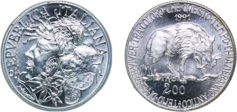 Italy Republic 1991 R 200 Lire (Flora and Fauna) Silver (.835) Rome Mint (50000)...