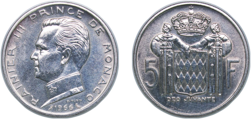 Monaco Principalty 1960 5 Francs - Rainier III Silver (.835) Paris Mint (25) 12g...