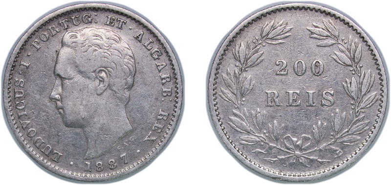 Portugal Kingdom 1887 200 Réis - Luís I Silver (.9166) Lisbon Mint (3600000) 4.9...