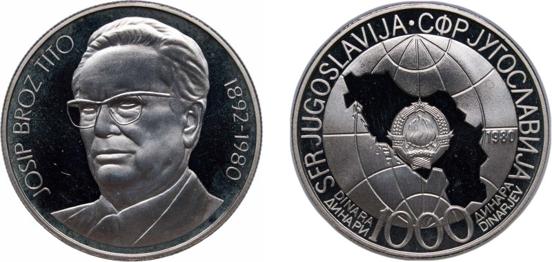 Yugoslavia Socialist Federal Republic 1980 1000 Dinara (Tito's Death) Silver (.9...