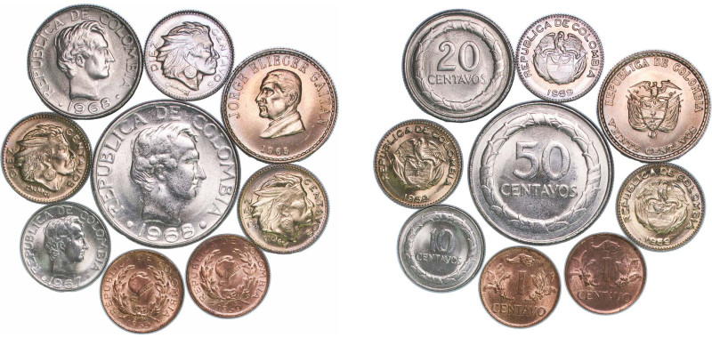 Colombia Republic 1959 - 1968 Coinage (9 Lots) UNC KM 228