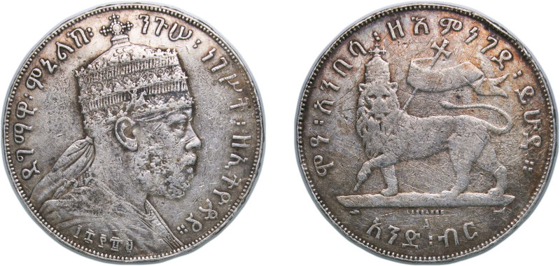 Ethiopia Empire EE 1889 (1897) A 1 Birr - Menelik II Silver (.835) Paris Mint (4...