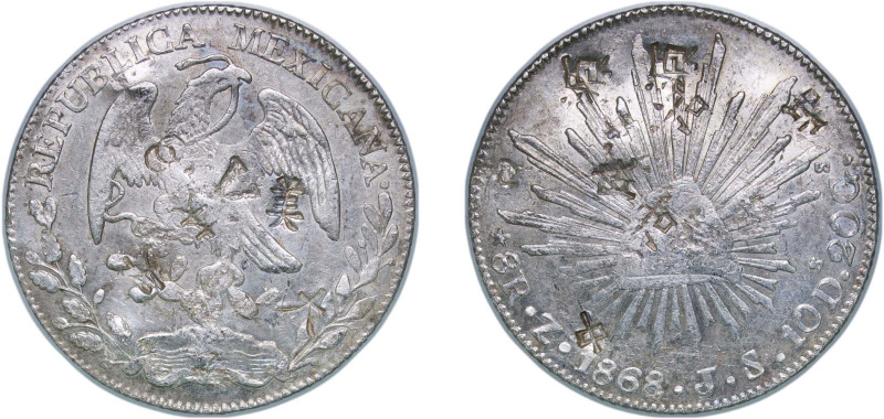 Mexico Federal Republic 1868 Zs JS 8 Reales Silver (.903) Zacatecas Mint 27.16g ...