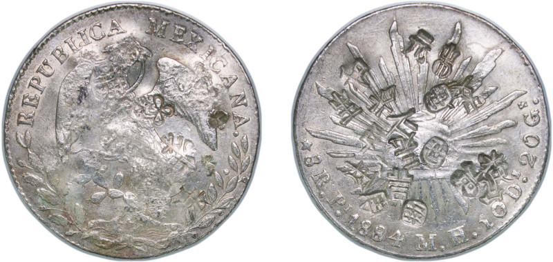 Mexico Federal Republic 1884 Pi MH 8 Reales Silver (.903) San Luis Potosi Mint 2...