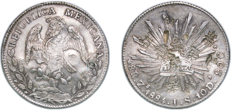 Mexico Federal Republic 1884 Zs JS 8 Reales Silver (.903) Zacatecas Mint 26.72g ...