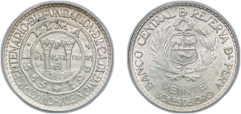 Peru Republic 1965 20 Soles de Oro (Casa de Moneda) Silver (.900) (150000) 7.98g...