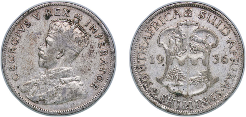 South Africa Union 1936 2 Shillings - George V Silver (.800) Pretoria Mint (6690...