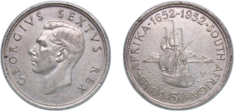 South Africa Union 1952 5 Shillings - George VI (Cape Town Anniversary) Silver (...