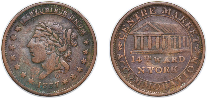 United States Federal republic 1837 Hard Times Token - Centre Market (New York, ...