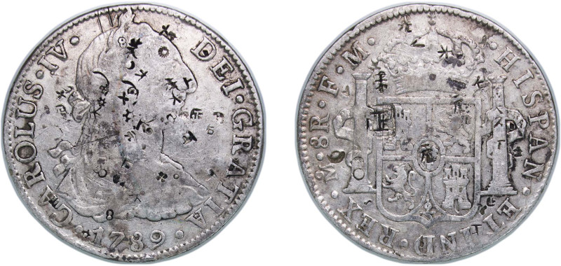 Mexico Spanish colony 1789 Mo FM 8 Reales - Charles IV (Numeral IV, Charles III ...