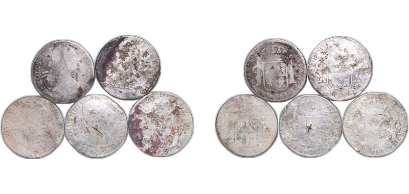 Mexico Spanish colony 1791 - 1808 Mo 8 Reales - Charles IV (5 Coins) Silver (.90...