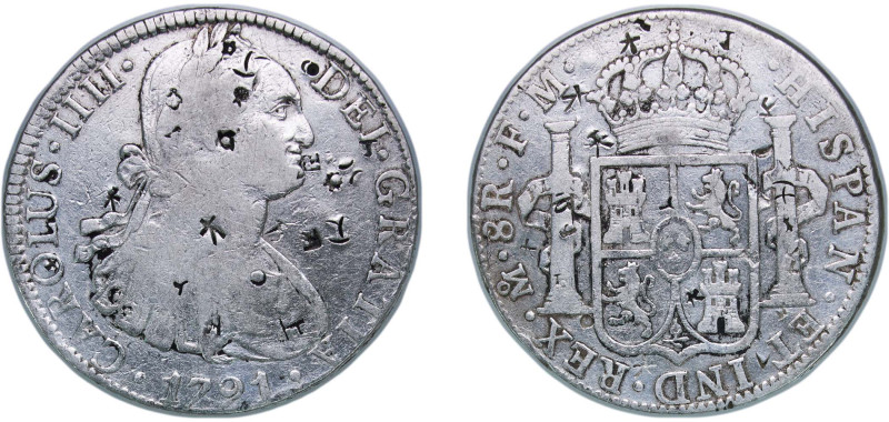 Mexico Spanish colony 1791 Mo FM 8 Reales - Charles IV Silver (.903) Mexico City...