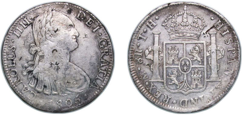 Mexico Spanish colony 1805 Mo TH 8 Reales - Charles IV Silver (.903) Mexico City...