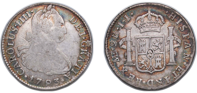 Peru Spanish colony 1793 LIMAE IJ 2 Reales - Charles IV Silver (.896) Lima Mint ...