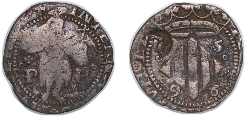 Spain County of Roussillon Spanish states 1598 Double Sol - Philip II Billon Per...