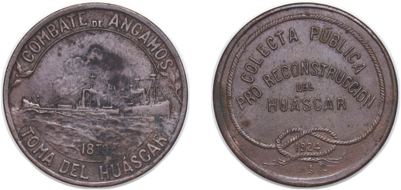 Chile Republic 1924 Medal - Donations for the Huáscar Copper Santiago Mint 12.07...